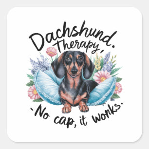 Sticker Carré Dachshund Therapy Pas de Casquette Il fonctionne