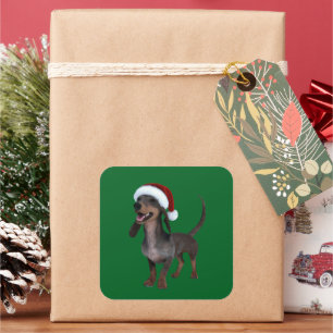 Sticker Carré Dachshund Toutou Saucisson Prêt pour les Fêtes ave