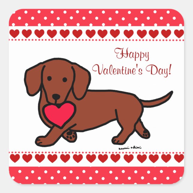 Sticker Carré Dachshund Valentine Caricature (Devant)