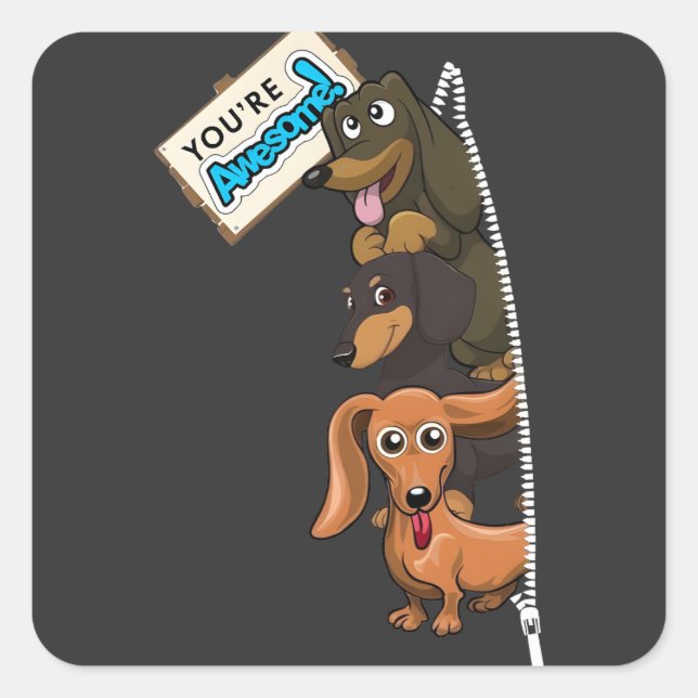 Sticker Carré Dachshund Vous Êtes Super (Devant)