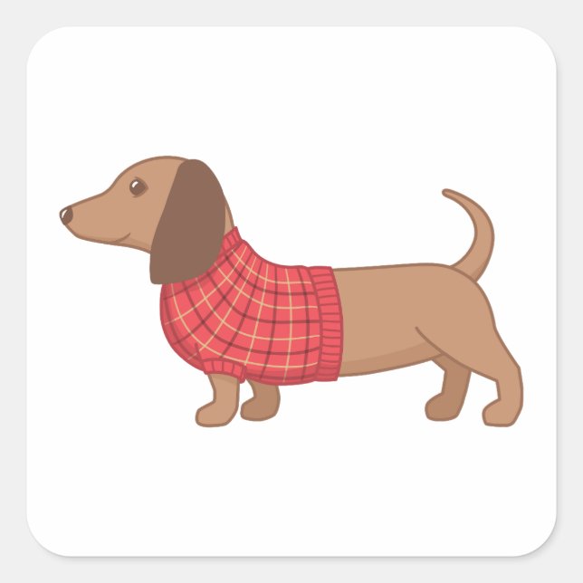 Sticker Carré Dachshund Wiener Chien Douille Rouge Plaid (Devant)