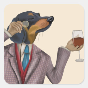 Sticker Carré Dachshund Wine Snob