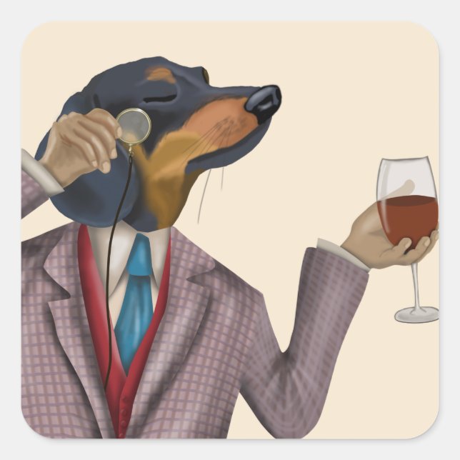 Sticker Carré Dachshund Wine Snob (Devant)