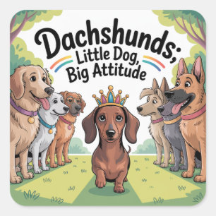 Sticker Carré Dachshunds Petit Chien, Grande Attitude