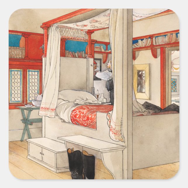 Sticker Carré Daddy's Room, 1895 par Carl Larsson (Devant)