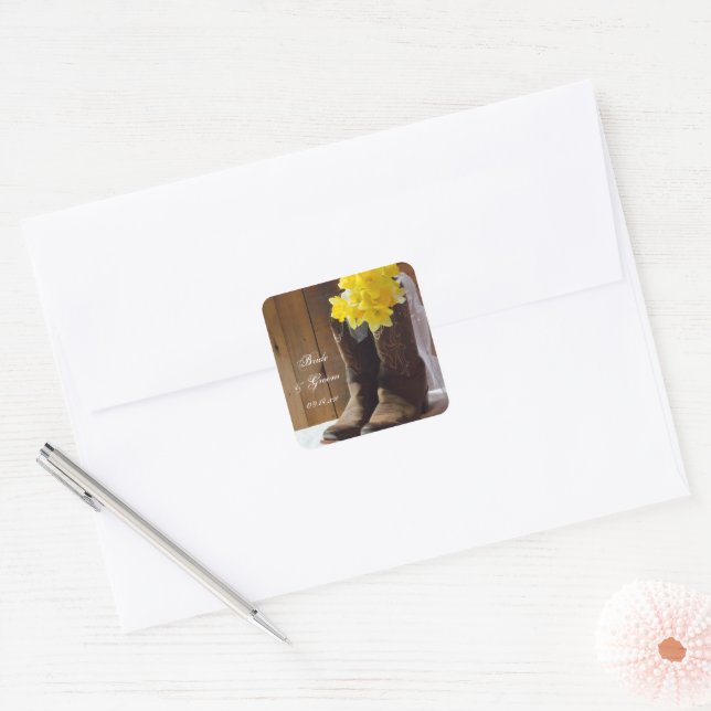 Sticker Carré Daffodiles et bottes de cowboy Mariage Enveloppe P (Enveloppe)