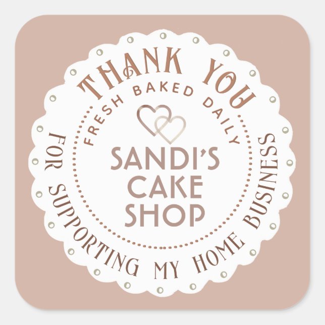 Sticker Carré Dainty White Scallop Merci Home Business Heart (Devant)