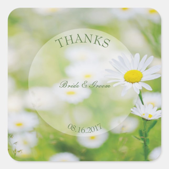 Sticker Carré Daisy Daisies Fleur Floral Mariage d'été (Devant)