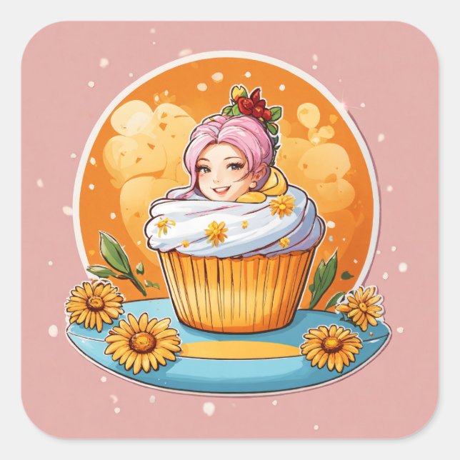 Sticker Carré Daisy Delight Cupcake (Devant)