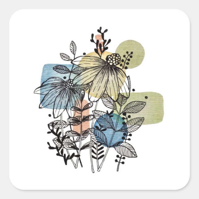 Sticker Carré Daisy Doodle In Ink and Watercolor (Devant)