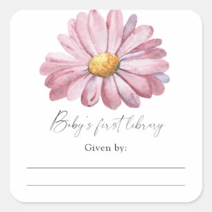 Sticker Carré Daisy - Ex-libris pour Baby Shower, livres pour bé