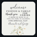 Sticker Carré Daisy floral Wedding faveur personnalisée Merci<br><div class="desc">Floral Wedding faveur autocollants personnalisés merci. Calligraphie florale moderne et élégant.</div>
