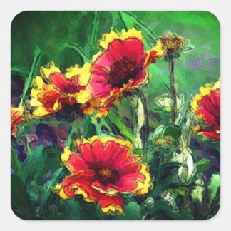 Sticker Carré Daisy Flowers Watercolor Art