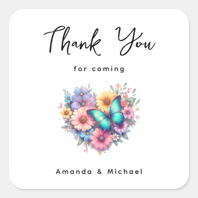 Sticker Carré Daisy Flowers with a Blue Butterfly Thank You (Devant)