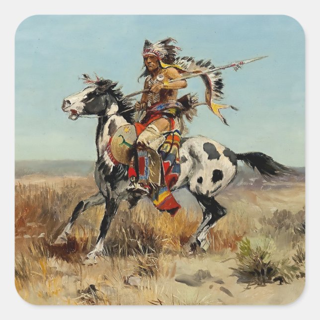 Sticker Carré "Dakota Chief" Art occidental de Charles M Russell (Devant)