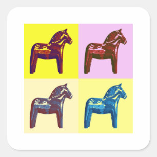 Sticker Carré Dala Horse suédois, Suède Pop Art, Swede moderne