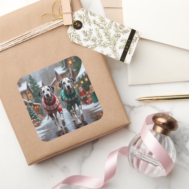 Sticker Carré Dalmatian Dogs Christmas Snow Holiday  (Cadeaux)