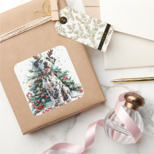 Sticker Carré Dalmatie avec rennes Antlers par sapin de Noël