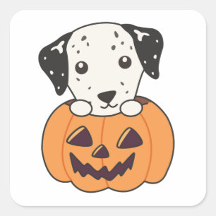 Sticker Carré Dalmatien En Chiens Doux Citrouille Joyeux Hallowe