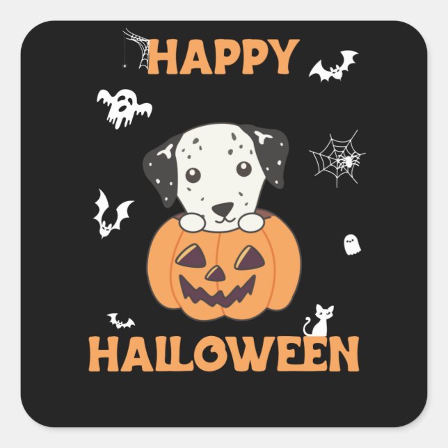 Sticker Carré Dalmatien En Chiens Doux Citrouille Joyeux Hallowe (Devant)