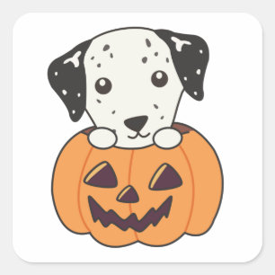 Sticker Carré Dalmatien En Chiens Doux Citrouille Joyeux Hallowe