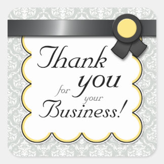 Sticker Carré Damas jaune et gris "Merci pour votre entreprise"