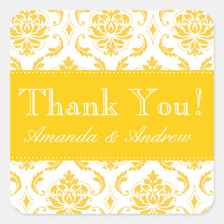 Sticker Carré Damas jaune Merci Mariage personnalisé