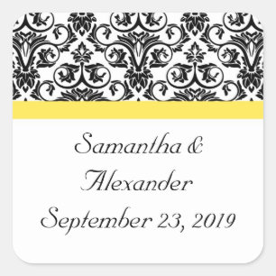 Sticker Carré Damas noir/blanc avec jaune vif