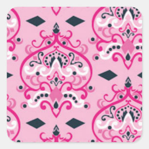 Sticker Carré Damas rose et noir