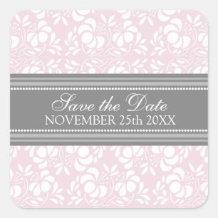 Sticker Carré Damas roses Enregistrer la date Enveloppe Sceau