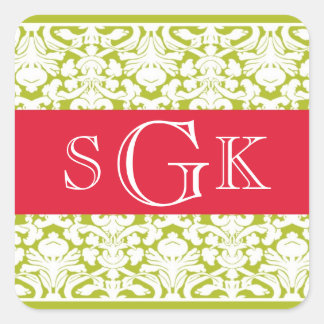 Sticker Carré Damas rouge vert 3 initial monogramme mariage fave
