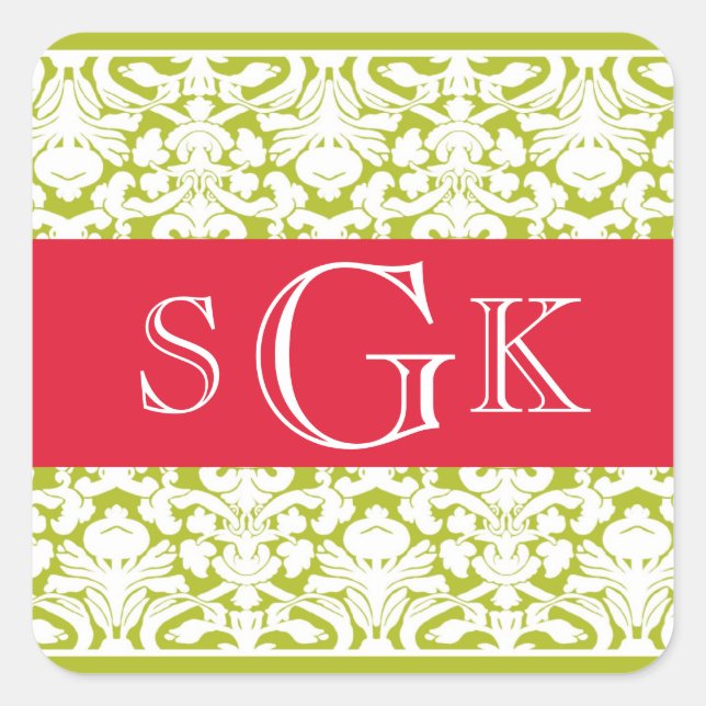 Sticker Carré Damas rouge vert 3 initial monogramme mariage fave (Devant)