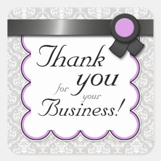 Sticker Carré Damas violet et gris "Merci pour votre entreprise"