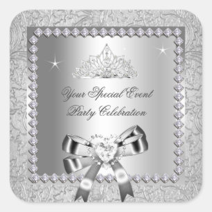 Sticker Carré Damask Silver Diamonds Tiara Bow Heart Images