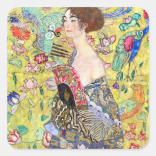 Sticker Carré Dame au éventail par Gustav Klimt, Japonisme Vinta