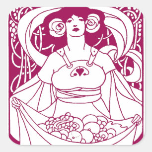 Sticker Carré Dame de récolte Art nouveau