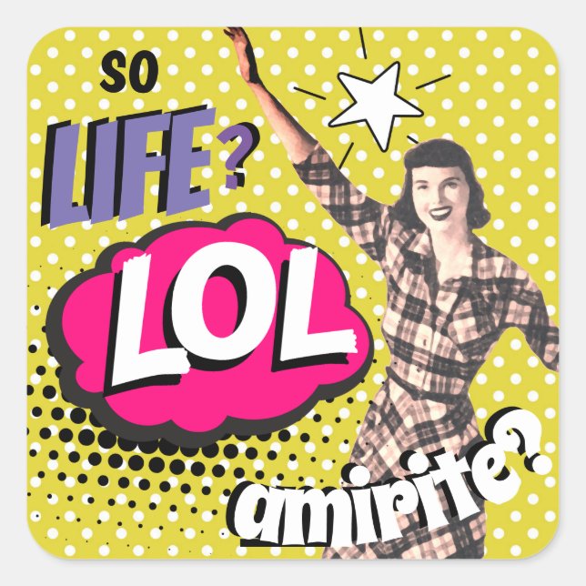 Sticker Carré Dame drôle de l'art pop de la bande dessinée rétro (Devant)