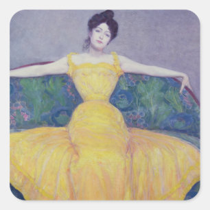 Sticker Carré Dame en robe jaune, 1899