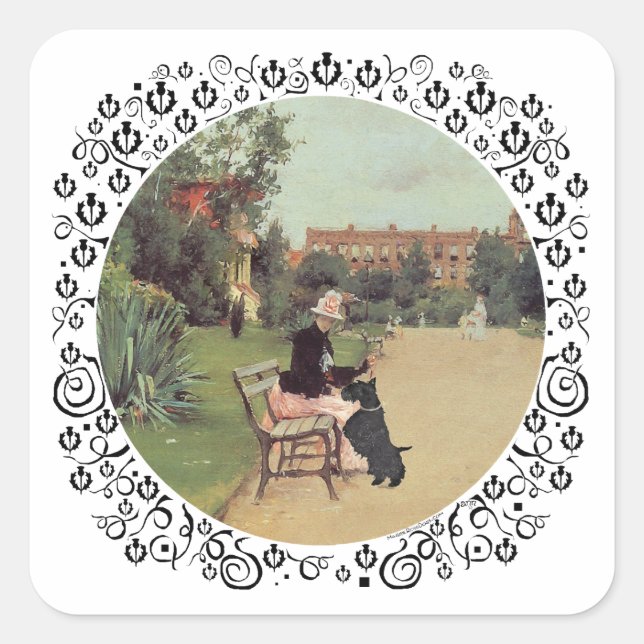 Sticker Carré Dame et Scottie dans le parc (Devant)