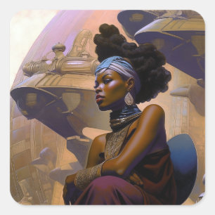 Sticker Carré Dame futuriste africaine-américaine
