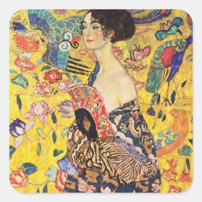 Sticker Carré Dame Gustav Klimt Avec Ventilateur (Devant)