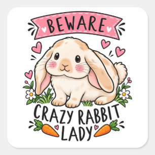Sticker Carré Dame Lapin Fou Drôle Cadeau d'amour de joli lapi