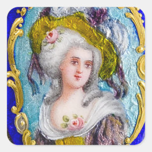 STICKER CARRÉ DAME ROCOCO AUX ROSES ROSES ROSES