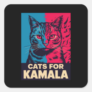 Sticker Carré Dame sans enfants et amatrice de chats vote Kamala
