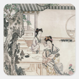 Sticker Carré Dames chinoises dans un jardin