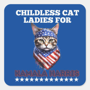 Sticker Carré Dames De Chat Bleues Sans Enfant Pour Kamala Harri