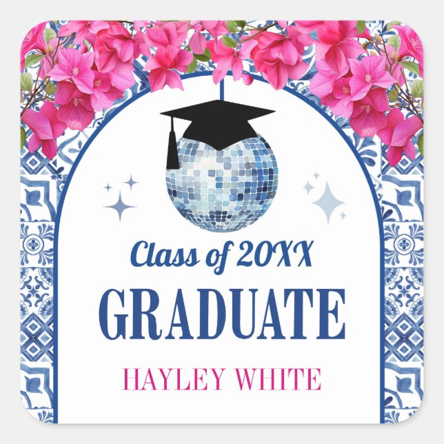 Sticker Carré Dancing Queen Disco Ball Graduation Party (Devant)