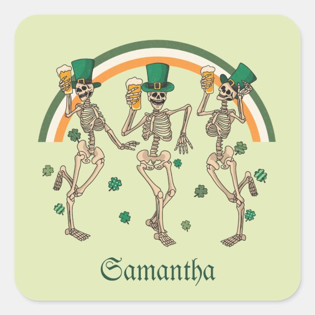 Sticker Carré Dancing Skeletons St Patrick (Devant)