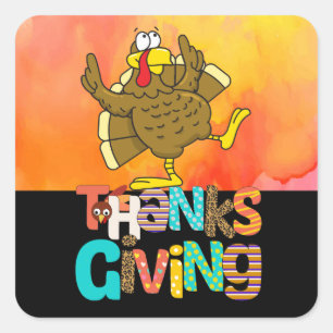 Sticker Carré Dancing Turkey Thanksgiving humoristique