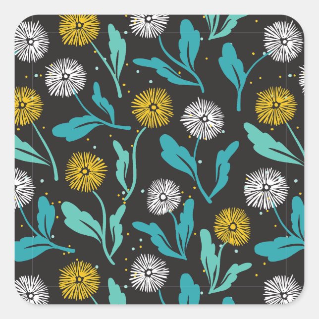 Sticker Carré Dandelion de printemps Fleurs et design Feuille (Devant)
